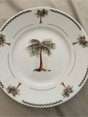 Gibson Design brand (set of4) Bahama Palm Tree Luncheon/Dinner Plate 9” Ex Cond